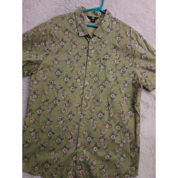 Volcom Shirt Mens 2XL XXL Floral Green Casual Beach Hawaiian Surfer Skater Stone - Picture 1 of 10